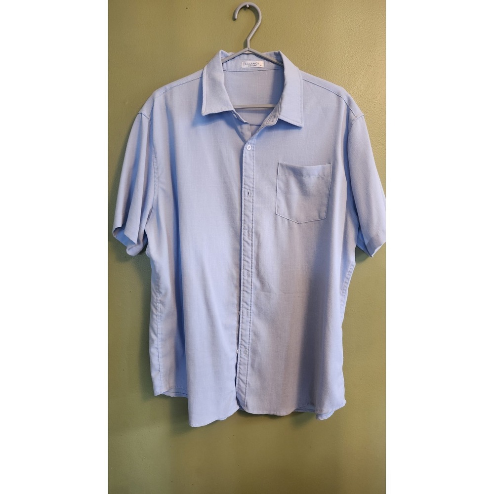 COOFANDY Men's  Cotton/Linen Short Sleeve  Button Down Shirt, Light Blue,‎ XL